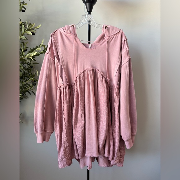 Free People Juniper Pullover Pink Oversized Sweatshirt XS - Picture 2 of 8